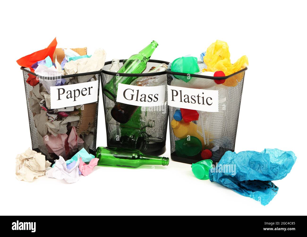 Buckets for waste sorting isolated on white Stock Photo Alamy