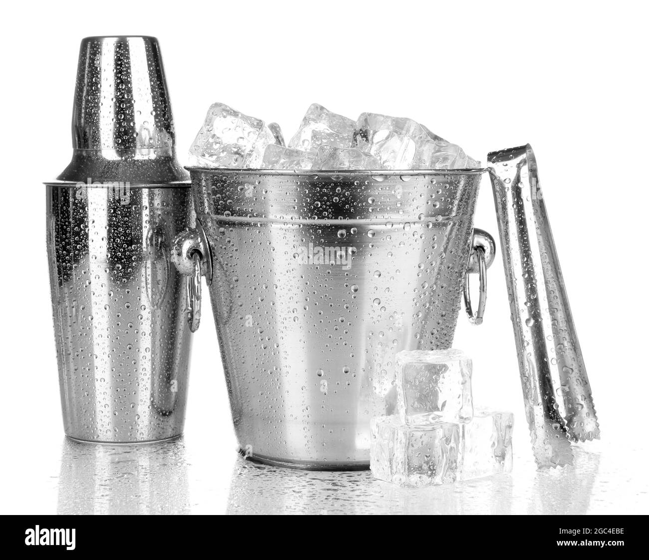 Metal ice bucket and shaker isolated on white Stock Photo Alamy