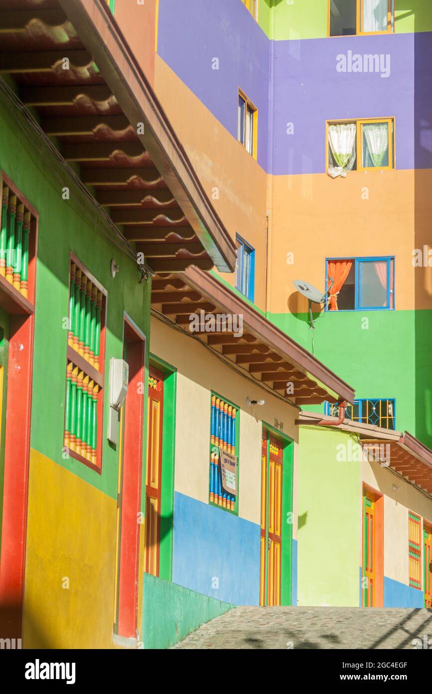Colorful decorated houses in Guatape village, Colombia Stock Photo - Alamy