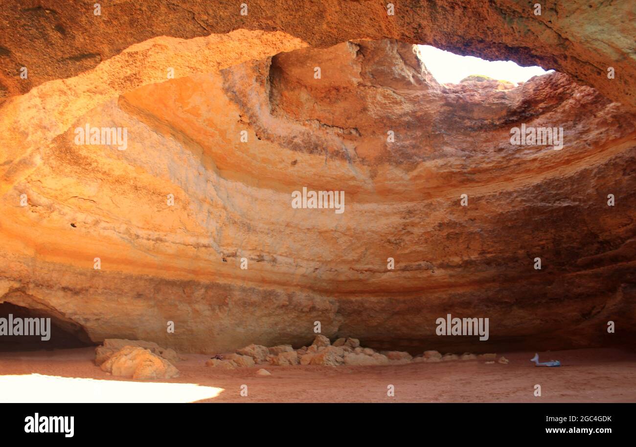 Algar de Benagil, dommed coastal cave hidden in sunny Algarve, southern Portugal Stock Photo