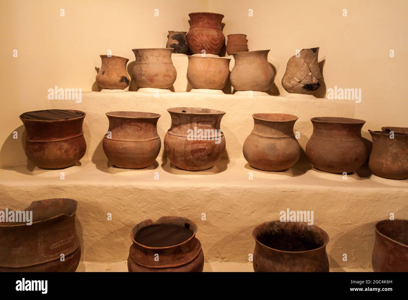 TIERRADENTRO, COLOMBIA - SEPTEMBER 12, 2015: Bowls located in archeological museum in Tierradentro, Colombia. Stock Photo
