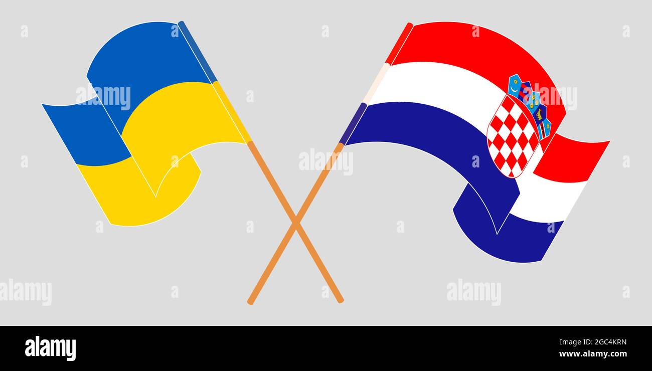 Crossed and waving flags of the Ukraine and Croatia Stock Vector