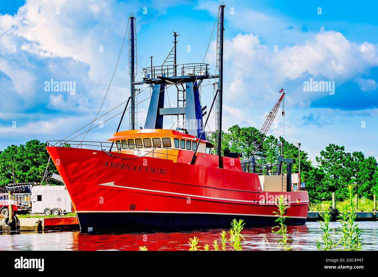 American Viking, a scallop boat, is docked during construction at Williams Fabrication, July 13, 2021, in Bayou La Batre, Alabama. Stock Photo