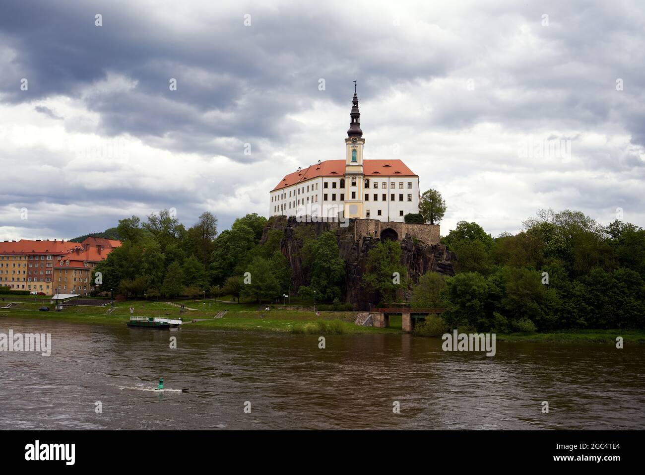 DECIN, CZECH REPUBLIC - MAY 22, 2021: View of the castle and the Elbe river Stock Photo