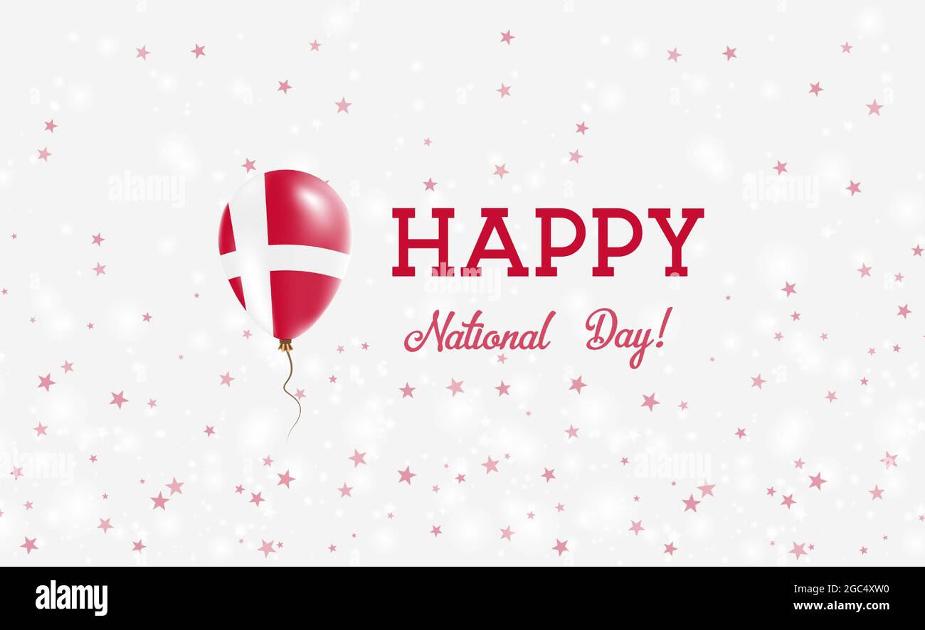 Denmark National Day patriotic poster. Flying Rubber Balloon in Colors