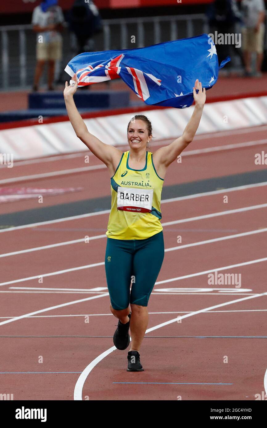 Tokyo, Kanto, Japan. 6th Aug, 2021. Kelsey-Lee Barber (AUS) reacts after  winning the women's javelin throw final during the Tokyo 2020 Summer  Olympic Games at Olympic Stadium. (Credit Image: © David McIntyre/ZUMA