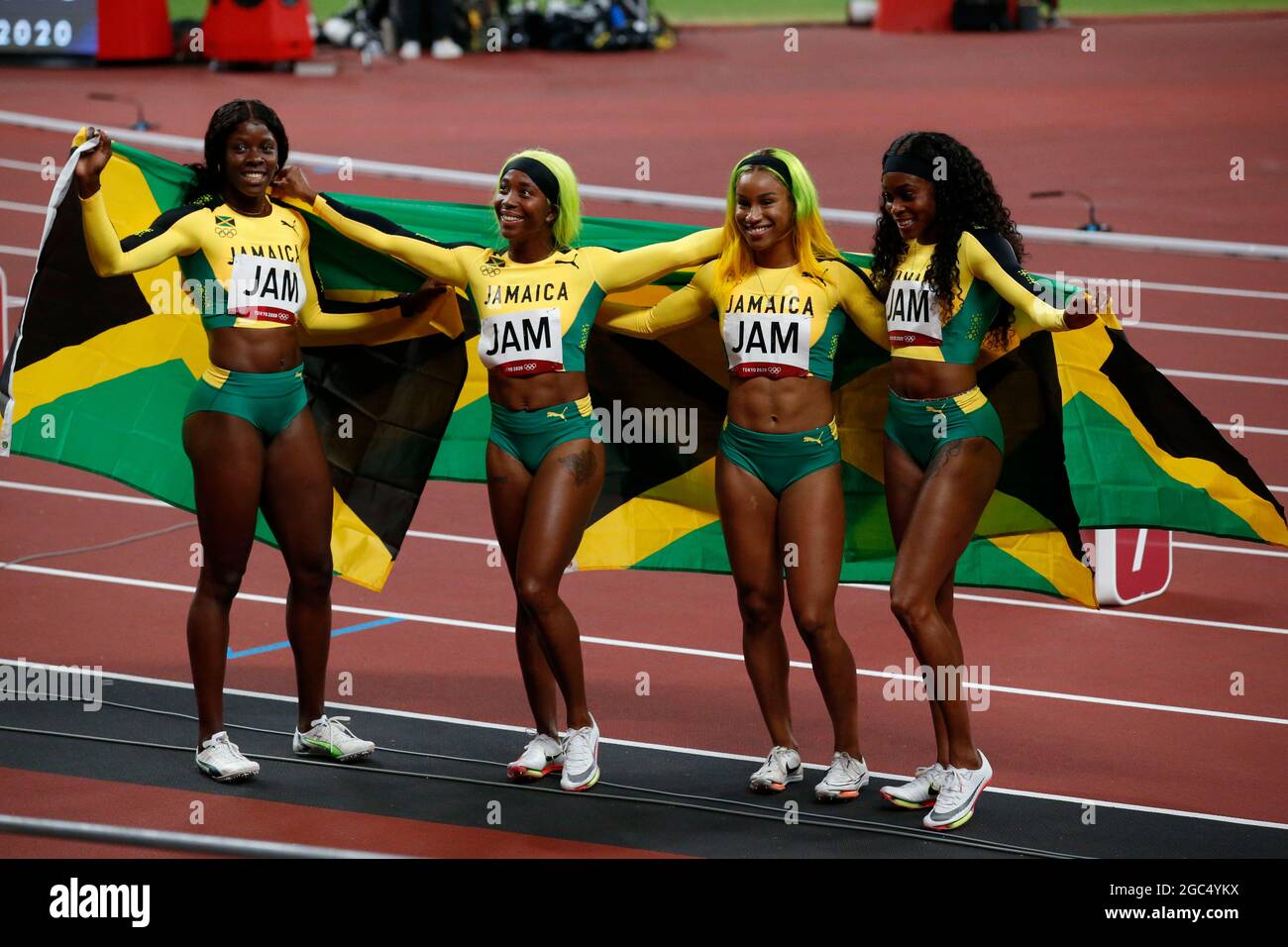 Queen Elizabeth Olympic Park, London, UK. 24th July, 2015. Sainsburys  Anniversary Games. The Womens 4x100 relay team Asha Dina Smith, Jodie  Williams, Bianca Williams and Desiree Henry. © Action Plus Sports/Alamy Live