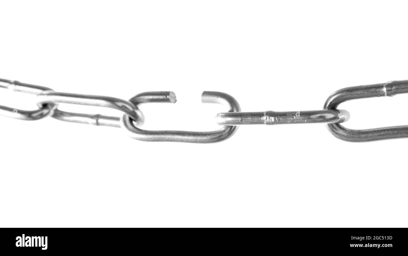 Broken chain isolated on white Stock Photo Alamy