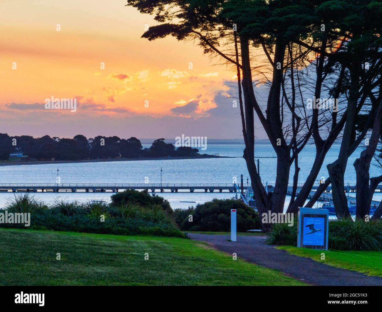 Beautiful view at twilight from The Foreshore - Portarlington, Victoria, Australia Stock Photo