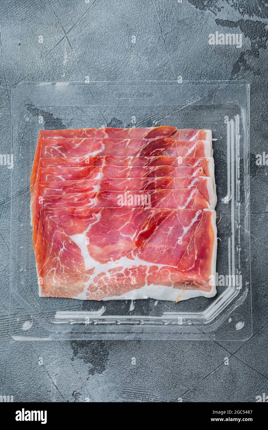 Italian antipasto hamon set, on gray background, top view Stock Photo ...