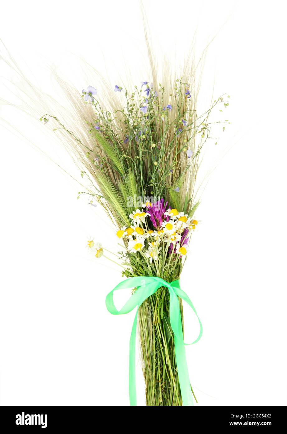 Bouquet of wild flowers and herbs, isolated on white Stock Photo - Alamy