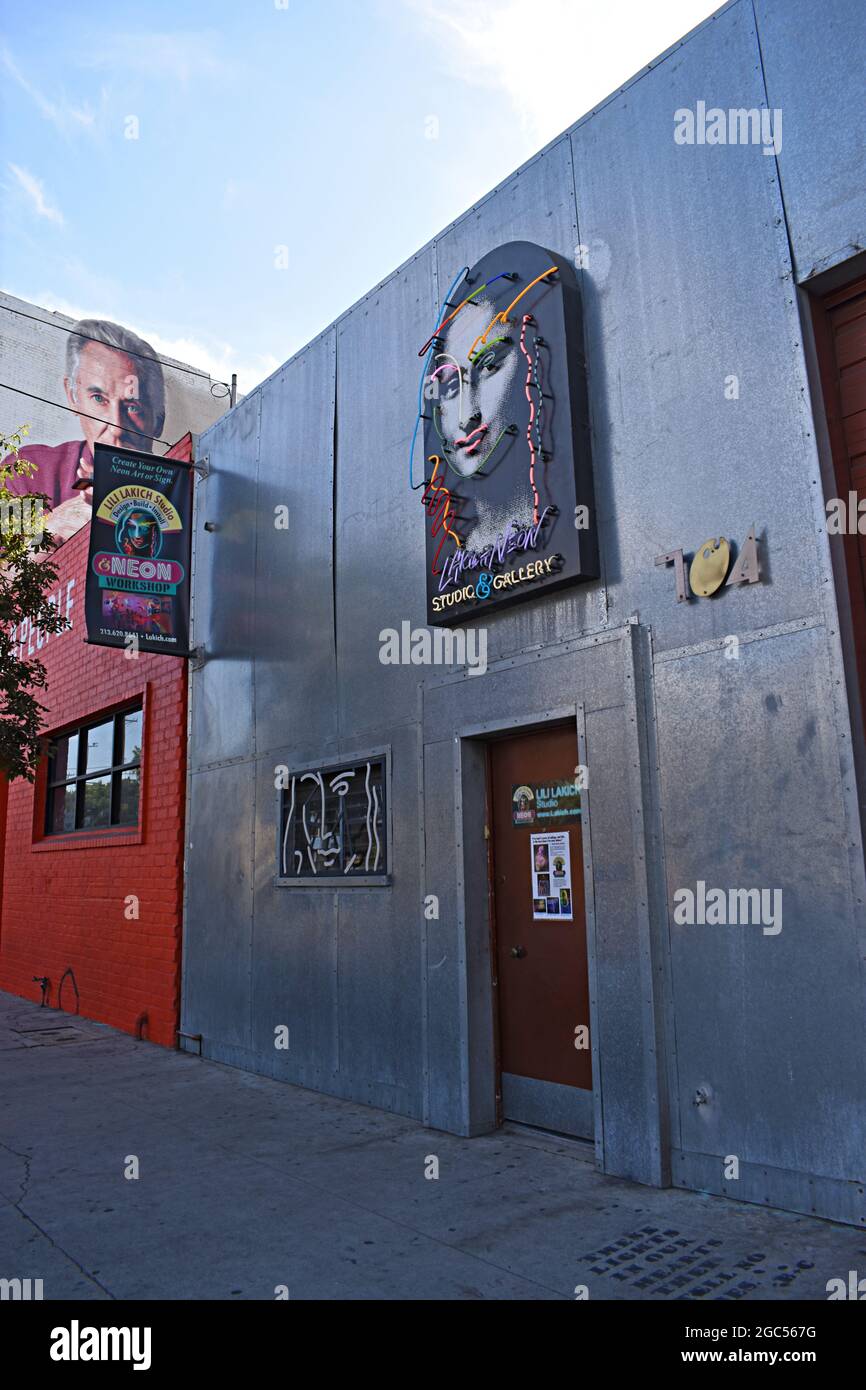 Lili Lakich Neon Art Studio. The Arts District. Downtown Los Angeles, California, USA Stock Photo