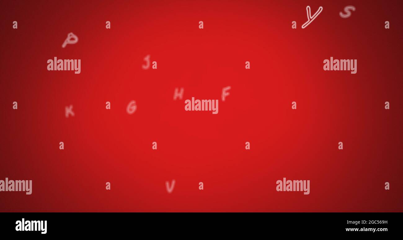 Digital composition of multiple english language alphabets floating against red background Stock Photo