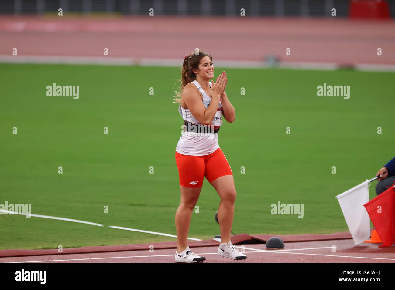 Tokyo, Japan. 6th Aug, 2021. Maria ANDREJCZYK (POL) celebrates her silver medal Athletics : Women's Javelin Throw Final during the Tokyo 2020 Olympic Games at the National Stadium in Tokyo, Japan . Credit: YUTAKA/AFLO SPORT/Alamy Live News Stock Photo