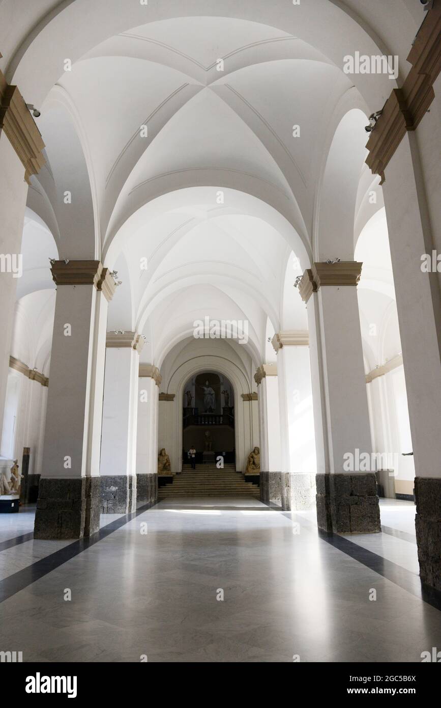 Arched corridors at the National Archaeological museum in Naples, Italy. Stock Photo