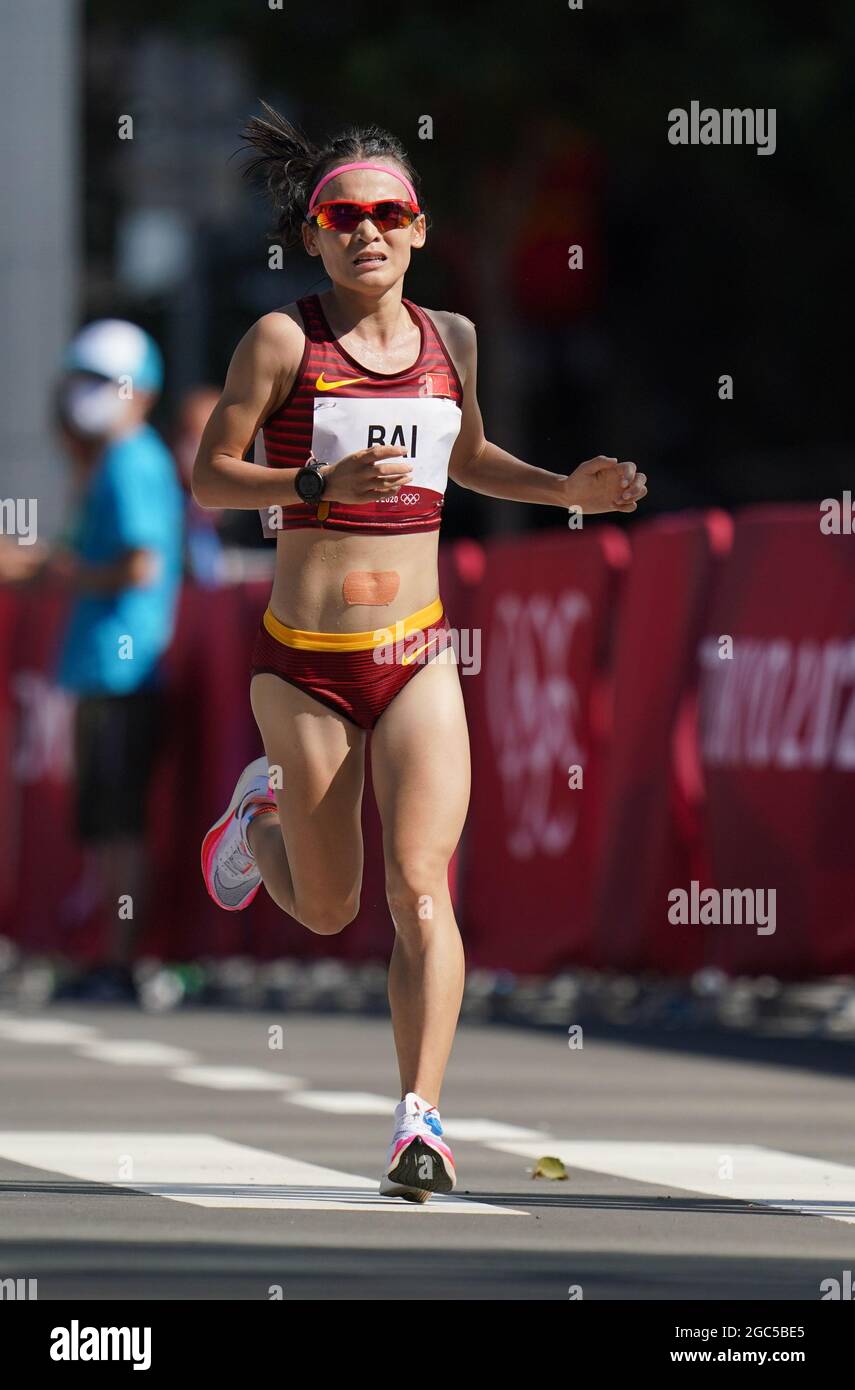 Sapporo, Japan. 7th Aug, 2021. Bai Li of China competes during the women's marathon final at the Tokyo 2020 Olympic Games in Sapporo, Japan, Aug. 7, 2021. Credit: Ju Huanzong/Xinhua/Alamy Live News Stock Photo