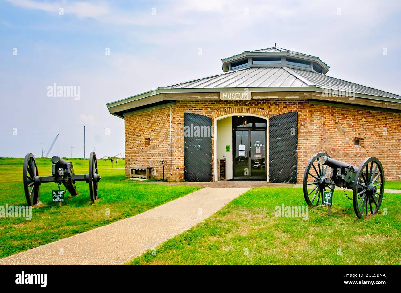 Cannons stand in front of the museum at Fort Morgan, July 31, 2021, in Gulf Shores, Alabama. Fort Morgan was built in 1834. Stock Photo