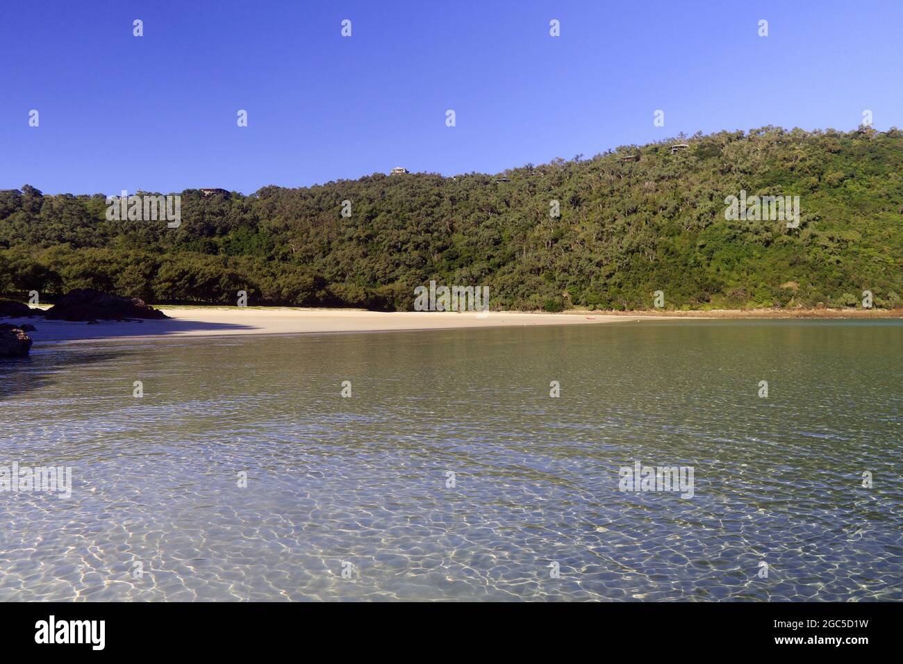 Beach and houses overlooking Basil Bay, Keswick Island, Whitsunday