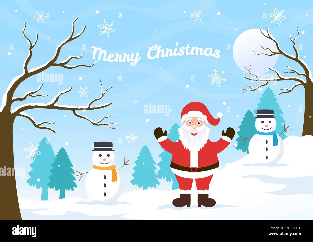 Merry Christmas, Cute Cartoon Santa Claus Background vector illustration  and Friends With Snow Man, Some Gifts. For Landing Page In Flat Style  Design Stock Vector Image & Art - Alamy