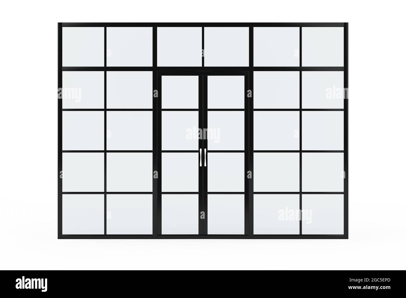 Glass Wall , Glass Room Divider with Doors on a white background. 3d