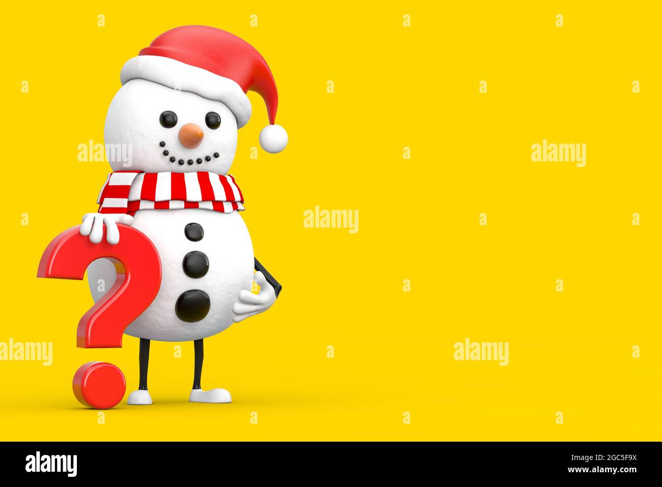 Snowman in Santa Claus Hat Person Character Mascot with Red Question
