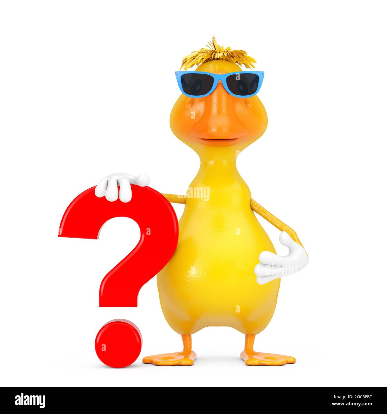 Cute Yellow Cartoon Duck Person Character Mascot With Red Question Mark Sign On A White Background 3d Rendering Stock Photo Alamy