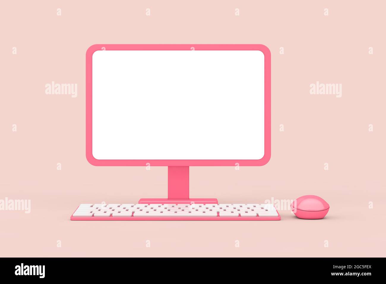 Abstract Cartoon Pink Desktop Computer with Mouse, Keyboard and Blank  Screen for Your Design in Duotone Style on a pink background. 3d Rendering  Stock Photo - Alamy