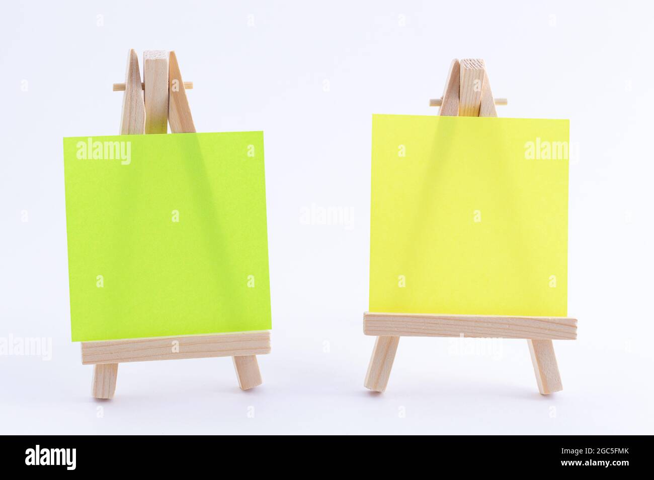Two Wooden Easels Miniature with Blank Colored Square Canvas or Memo