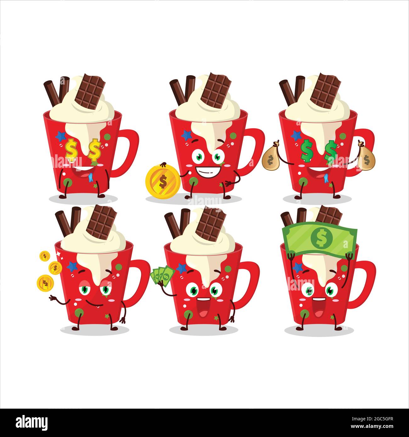 Frappe coffee cartoon character with cute emoticon bring money. Vector ...