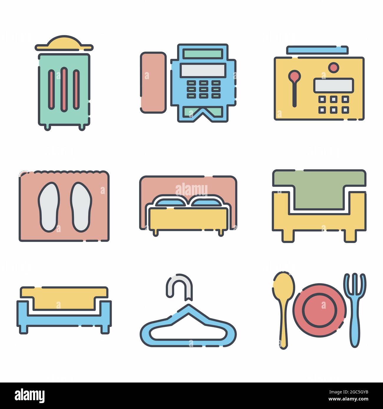 Vector Graphic of Hotel and Restaurant Set Icon Part 4 - Line Cut Style ...