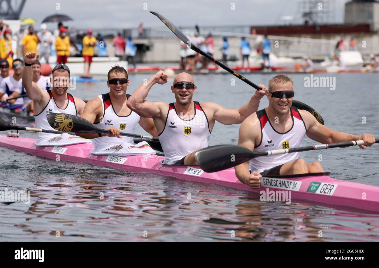 Tokyo, Japan. 07th Aug, 2021. Canoe: Olympics, Kayak Four, 500 m, Men ...