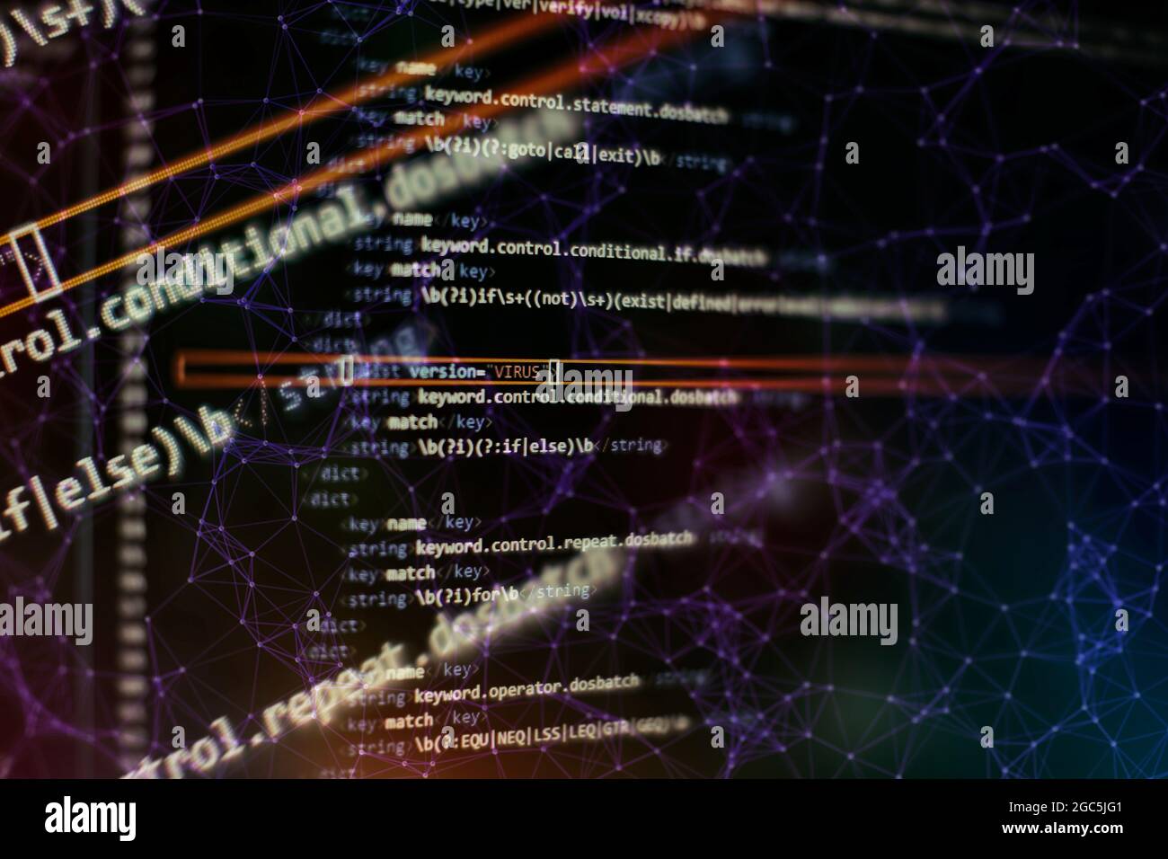 Notebook closeup photo. CSS, JavaScript and HTML usage. Monitor closeup of function source code. Stock Photo