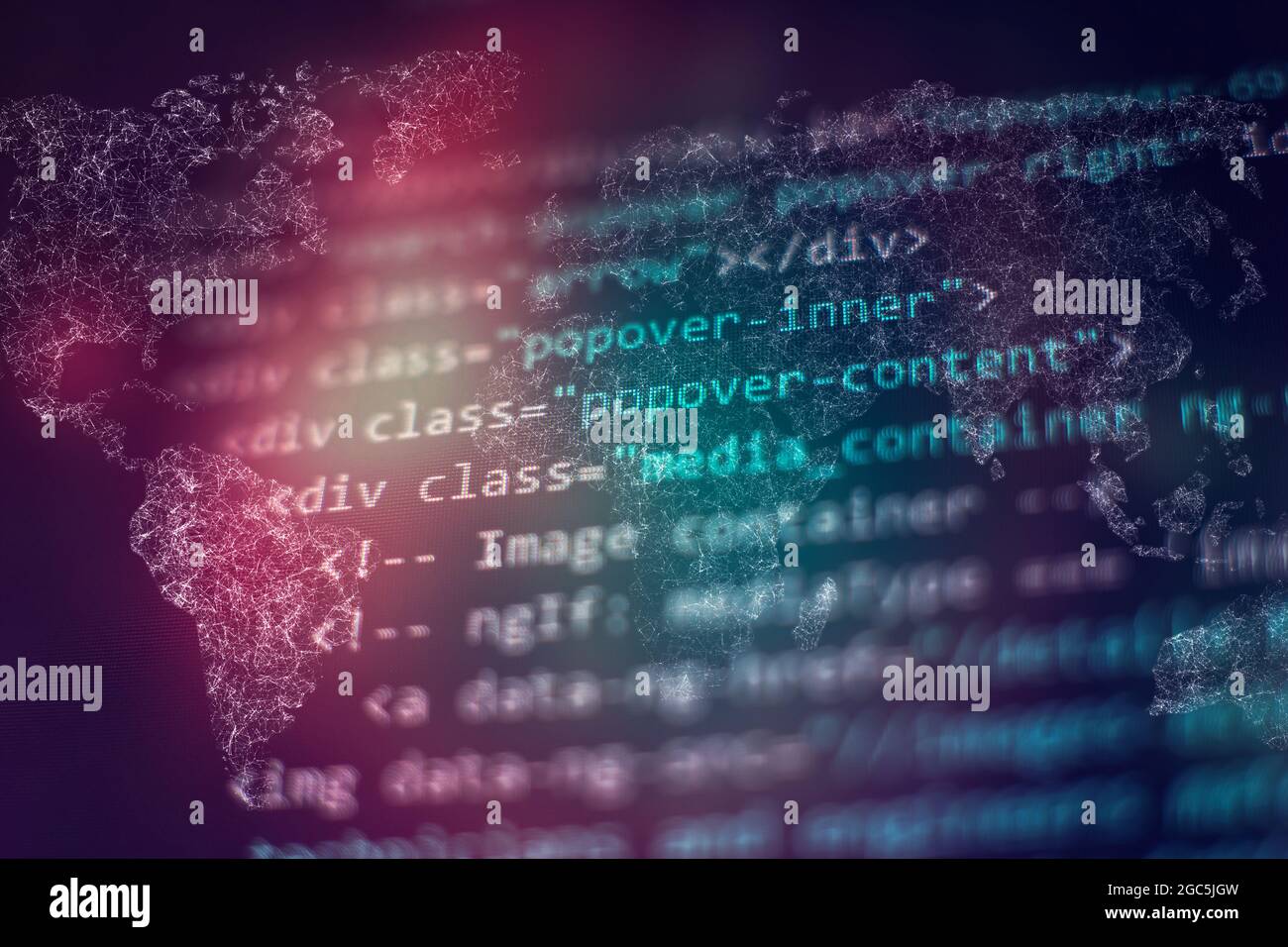 SEO optimization. Modern tech. PHP syntax highlighted. Writing programming functions on laptop. Stock Photo