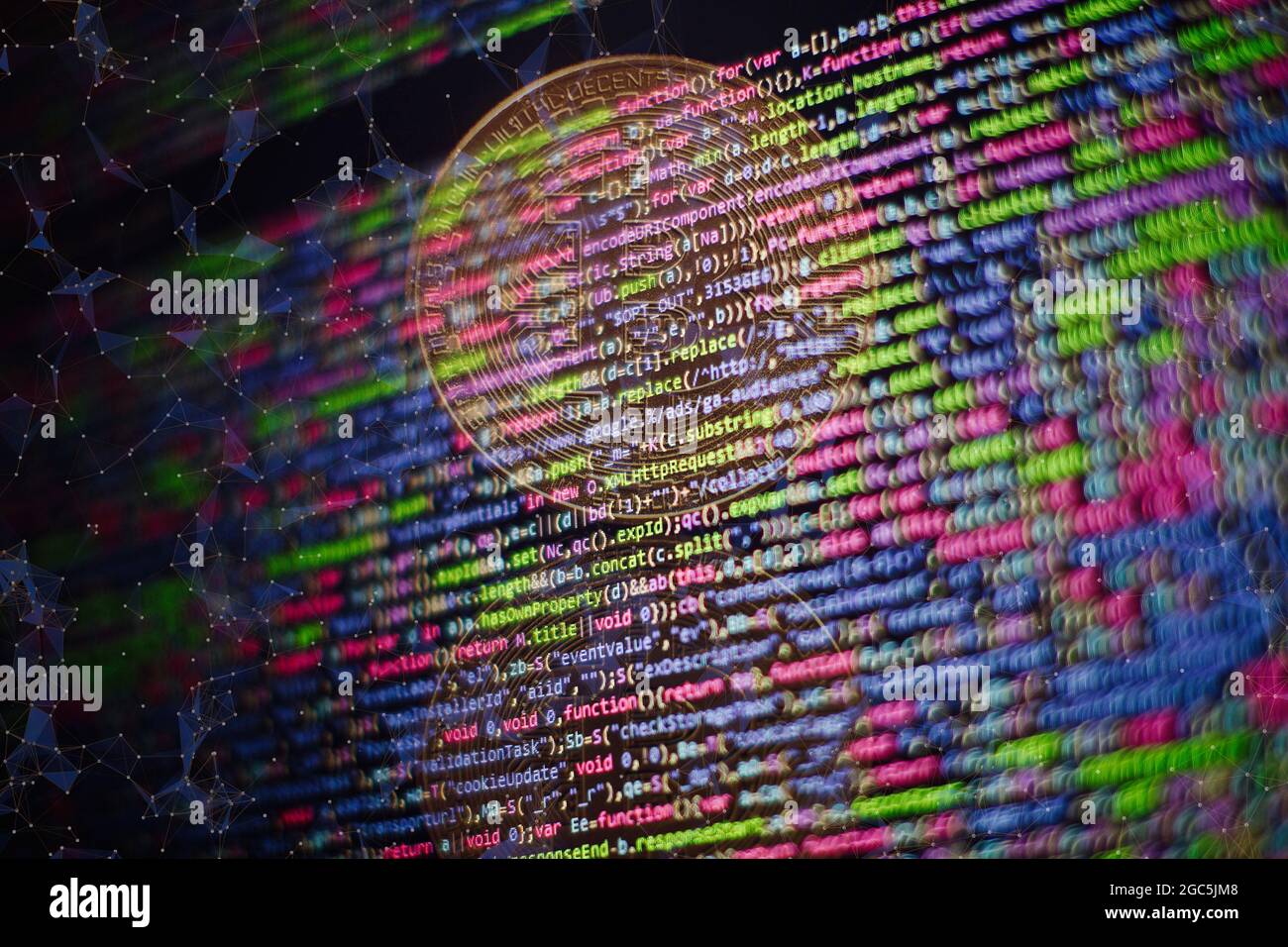 HTML5 in editor for website development. Website HTML Code on the Laptop Display Closeup Photo. Modern tech. Innovative startup project. Stock Photo