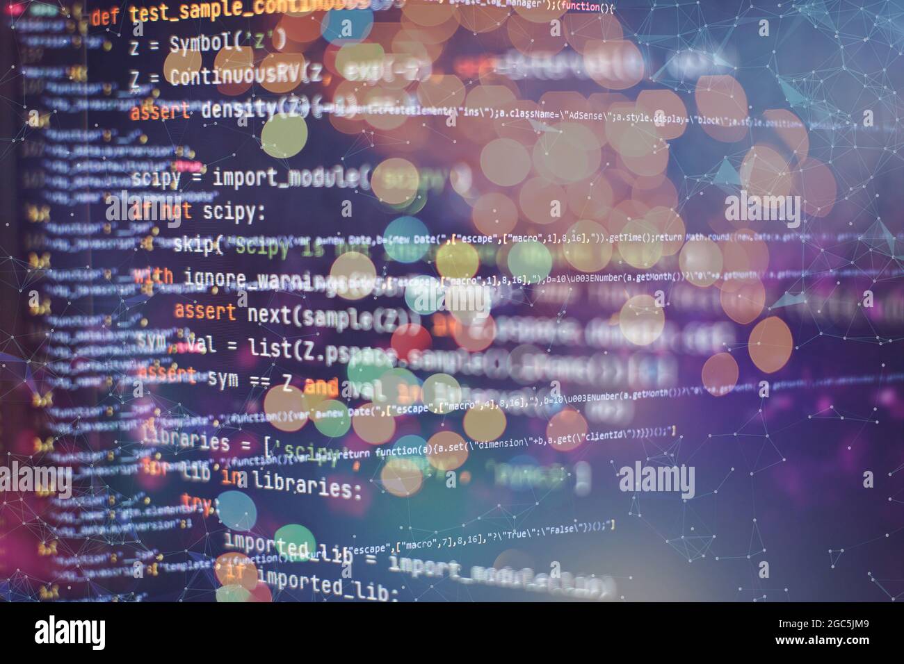 HTML5 in editor for website development. Website HTML Code on the Laptop Display Closeup Photo. Modern tech. Innovative startup project. Stock Photo