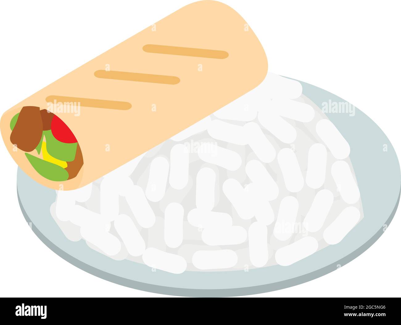 Turkish cuisine icon isometric vector. Doner kebab and white rice ...