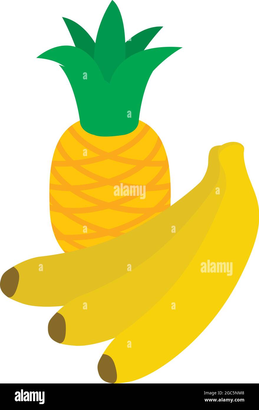 Tropical fruit icon isometric vector. Yellow ripe banana and pineapple ...