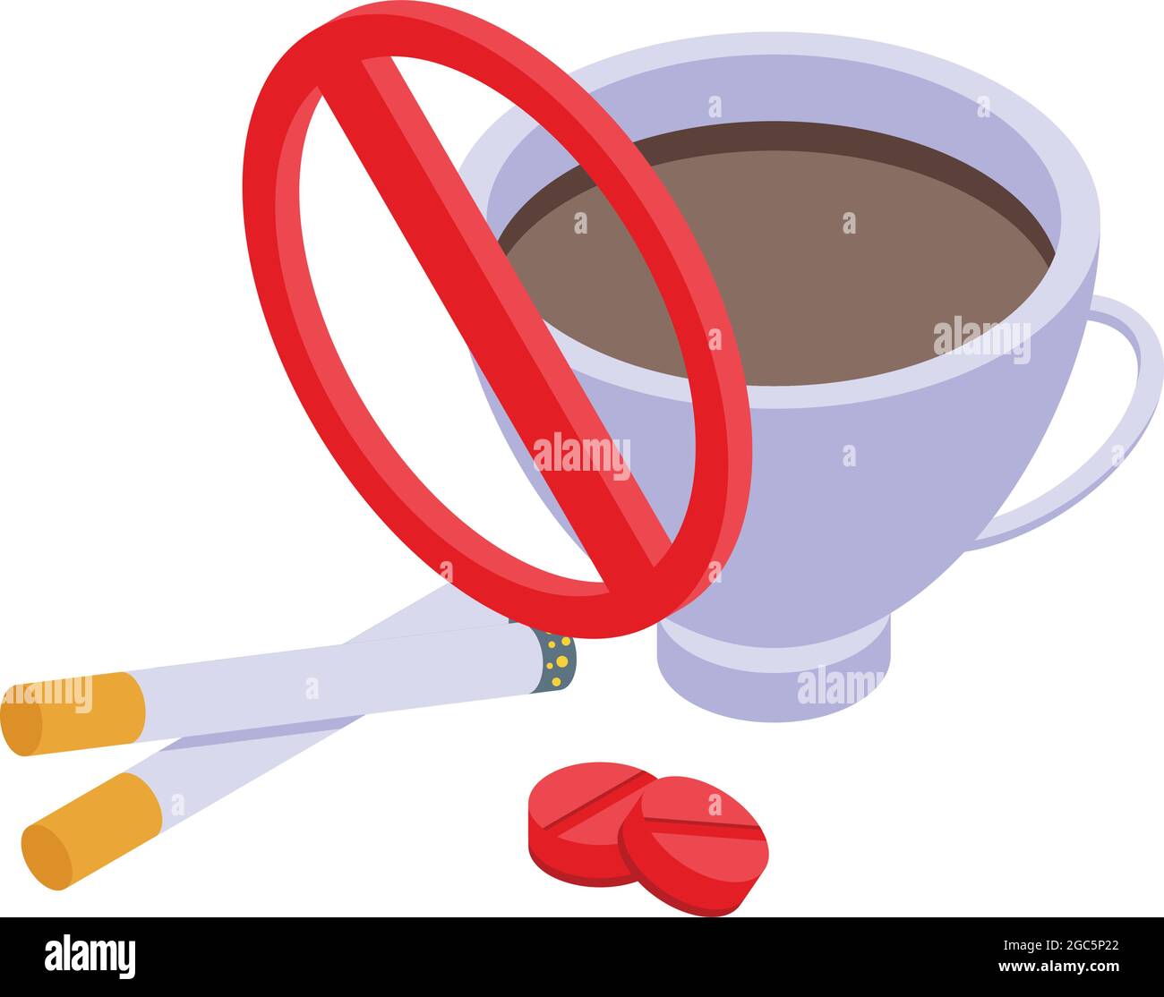 No coffee, smoking icon isometric vector. Caffeine forbidden. Drink smoke stop Stock Vector