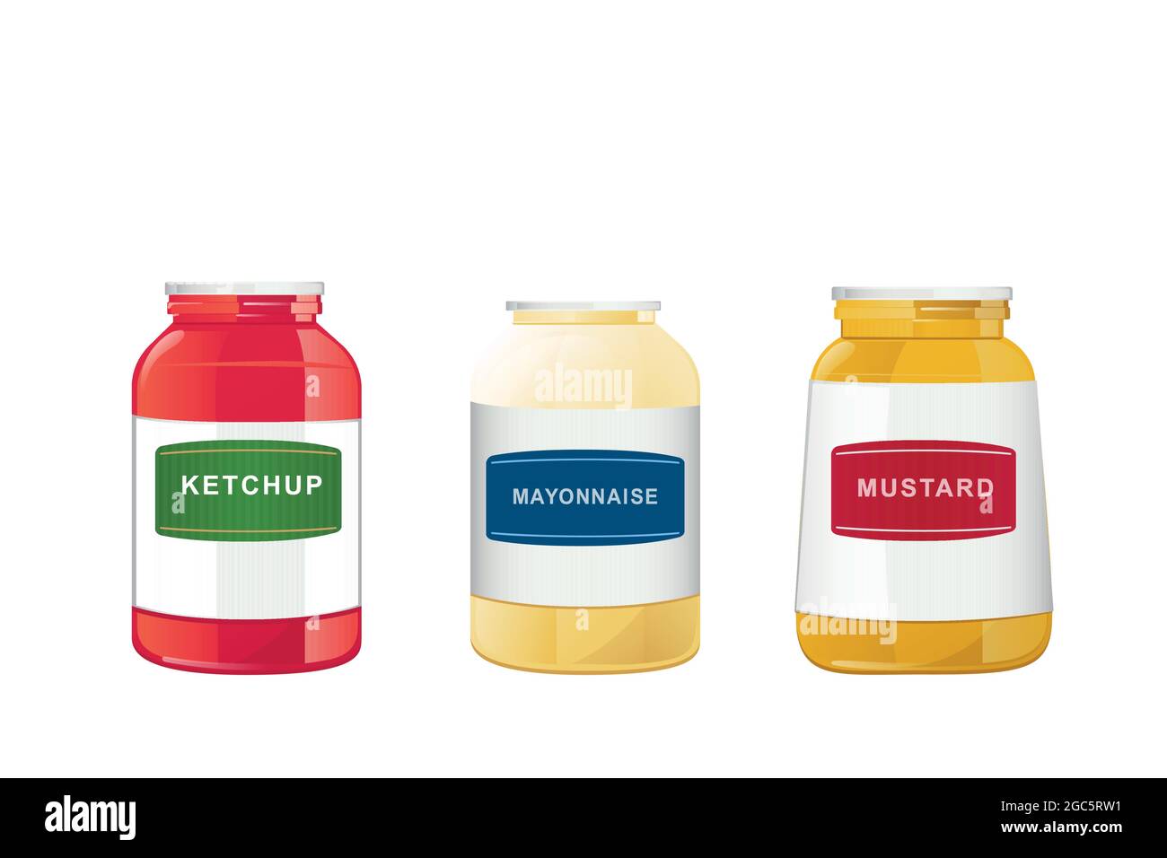 Sauce Set - Mayonnaise, Mustard, Ketchup On White Stock Photo