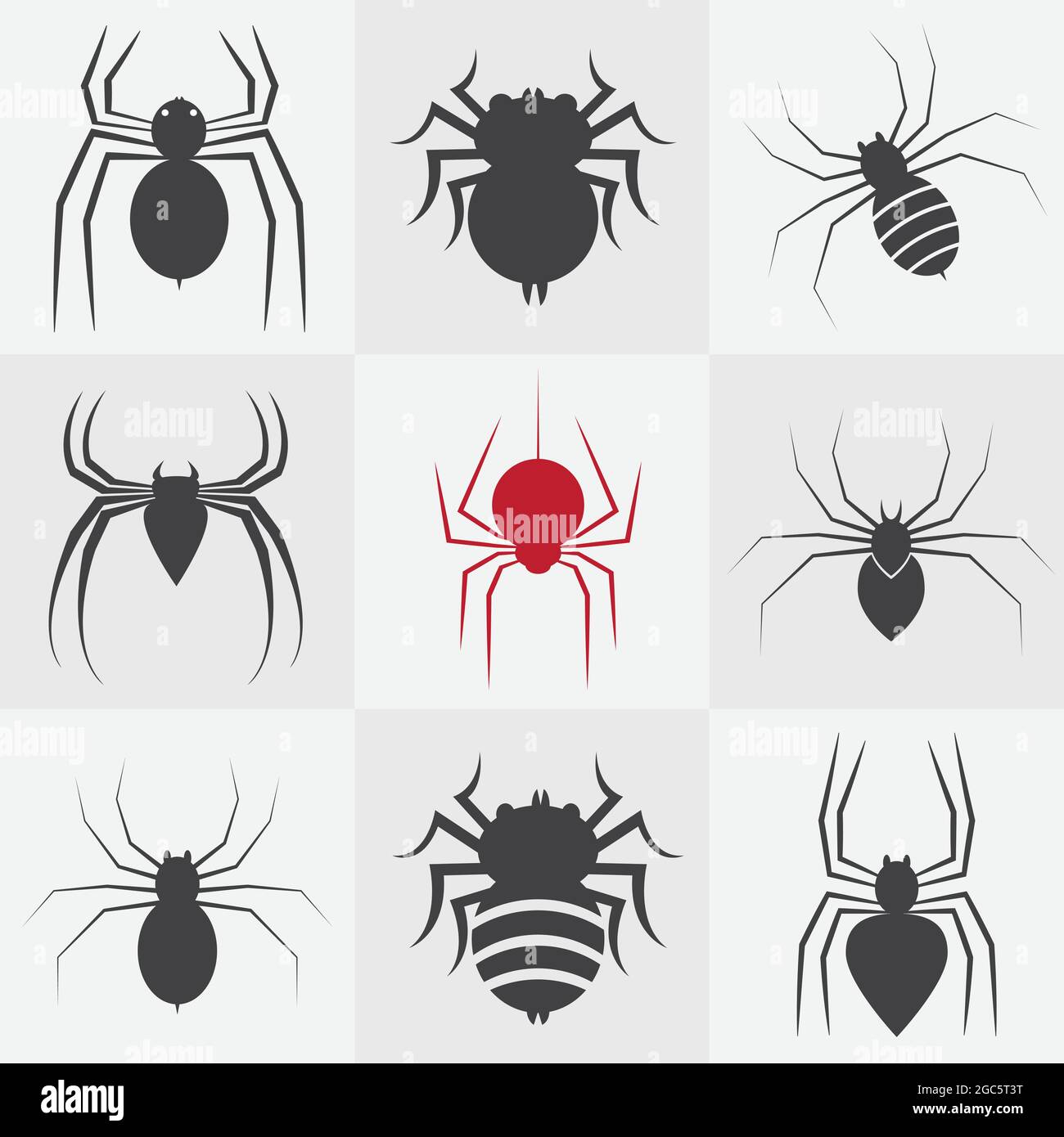 Set of vector spider icons on gray background. Easy editable layered vector illustration. Animals. Insect. Stock Vector