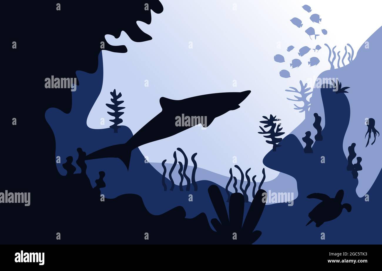 Wildlife Shark Fish Sea Ocean Underwater Aquatic Flat Illustration Stock Vector