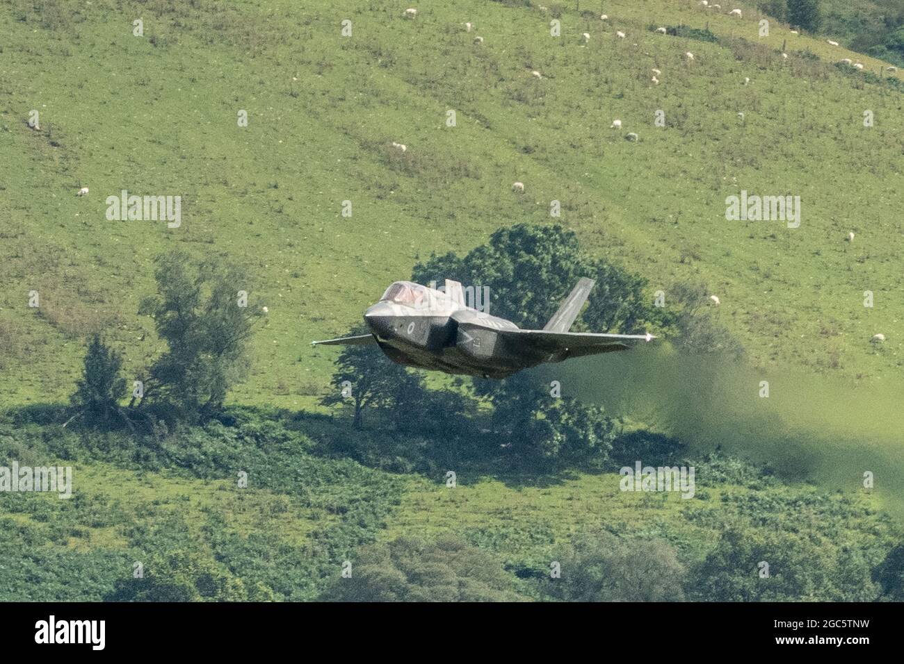 F35B Low level through the Mach Loop. Stock Photo