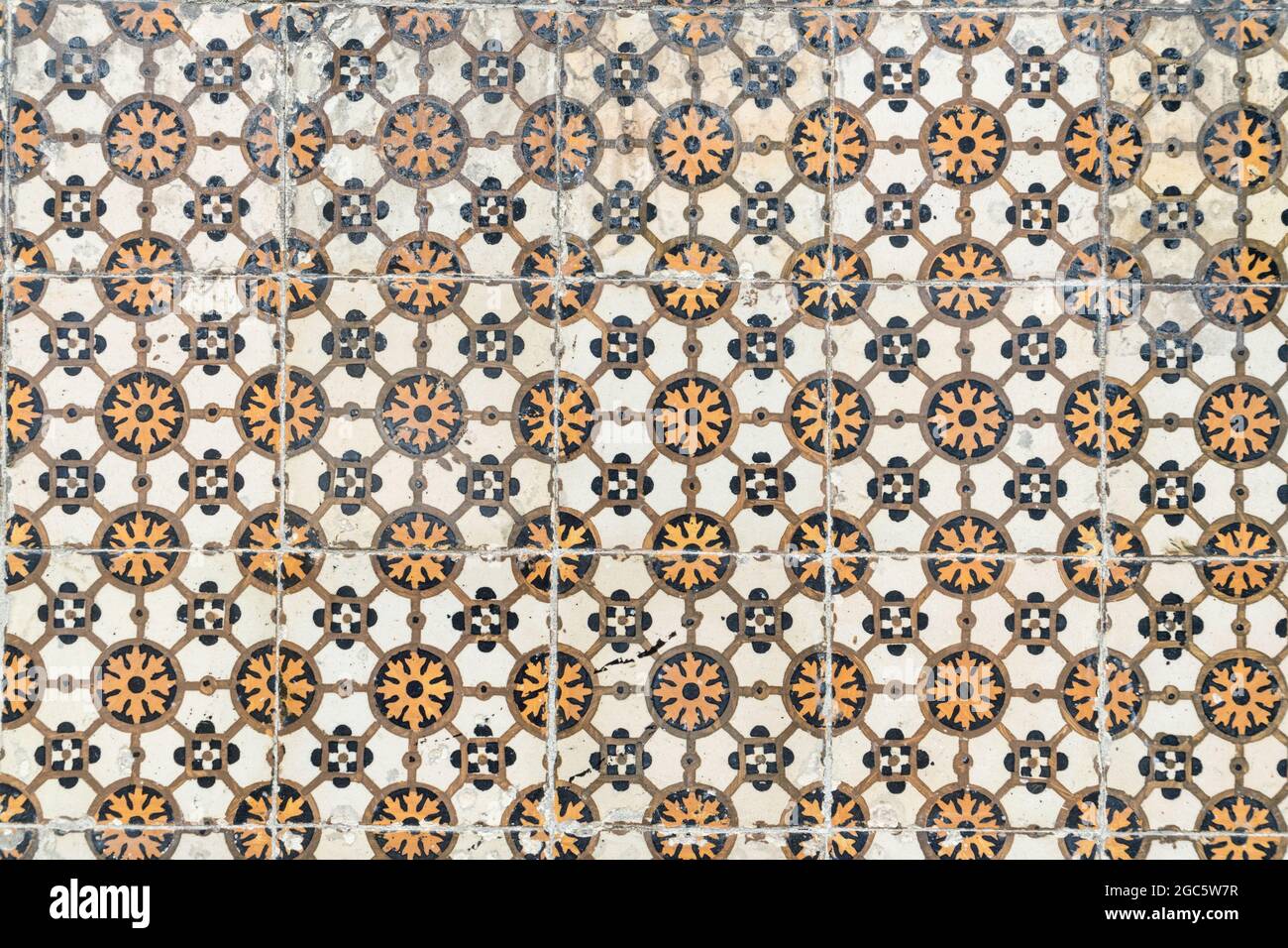 Traditional portuguese tiles azulejo with simple symmetrical  ornament. Portuguese culture concept. Stock Photo