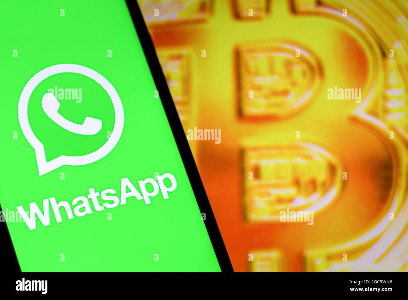 WhatsApp application on smartphone and bitcoin cryptocurency. WhatsApp  launches cryptocurrency payments Stock Photo - Alamy