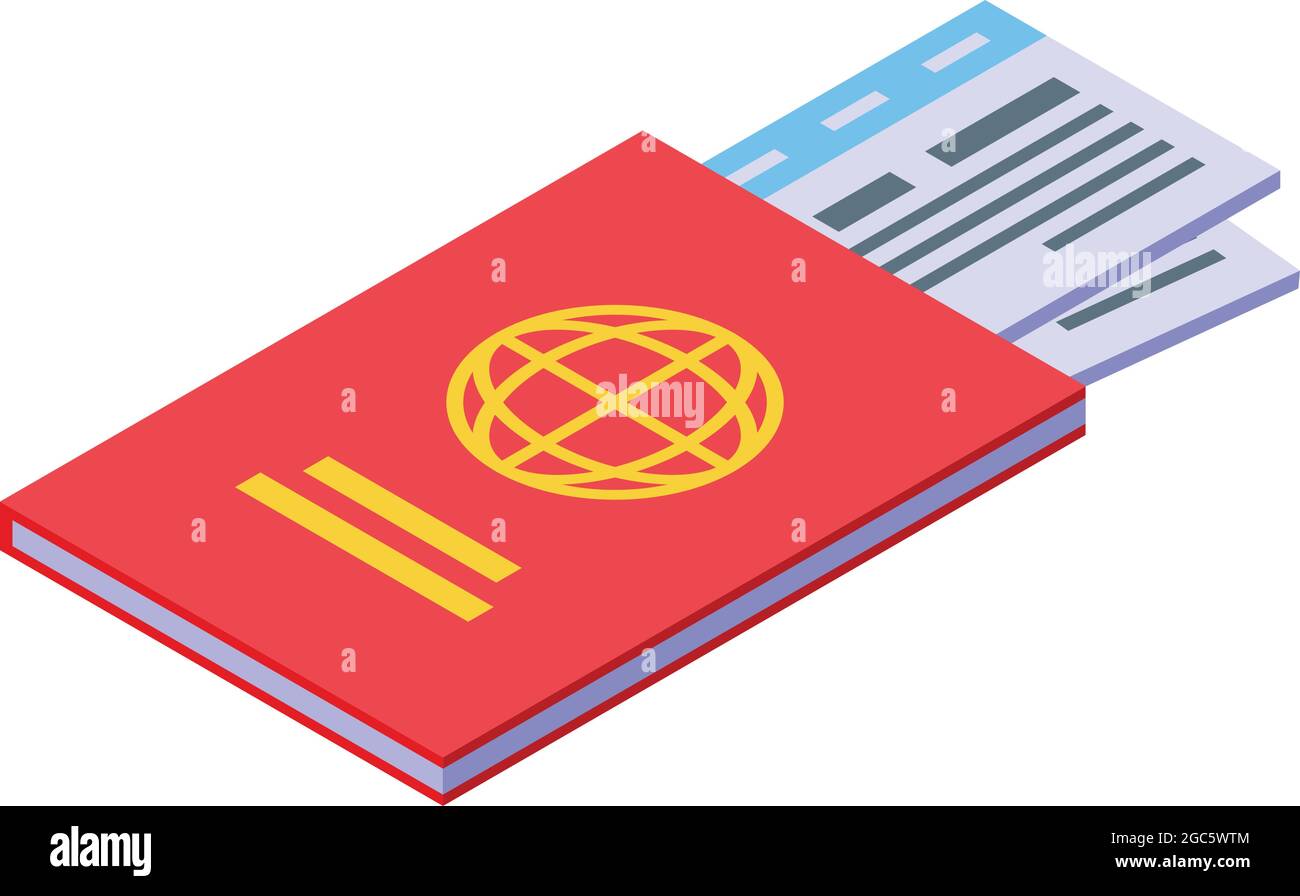 Passport air ticket icon isometric vector. Plane flight. Airline travel ...