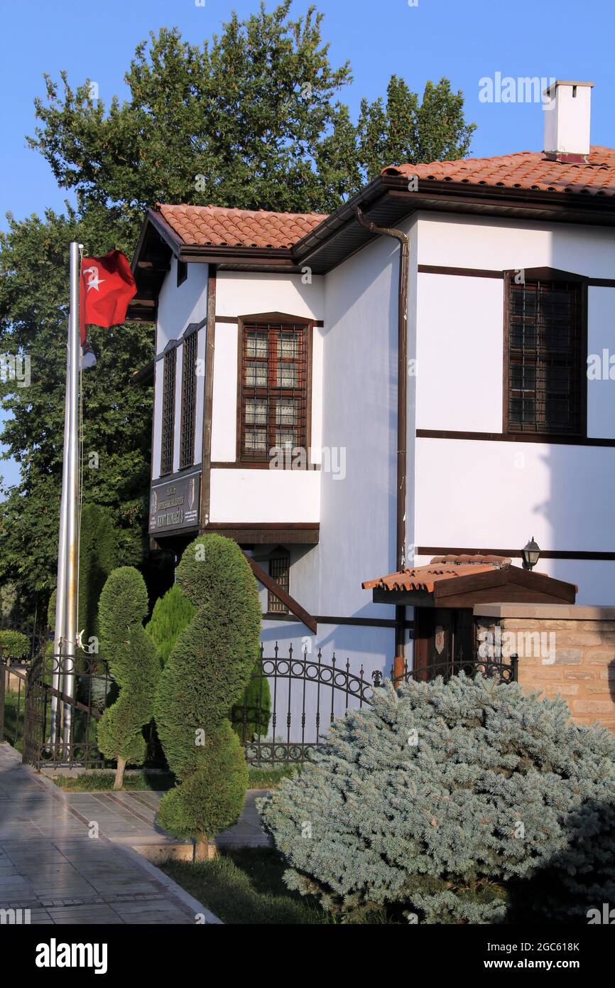 Aziziye neighborhood, located in a traditional house. A restored Turkish house. A mansion in the Karatay district. Stock Photo