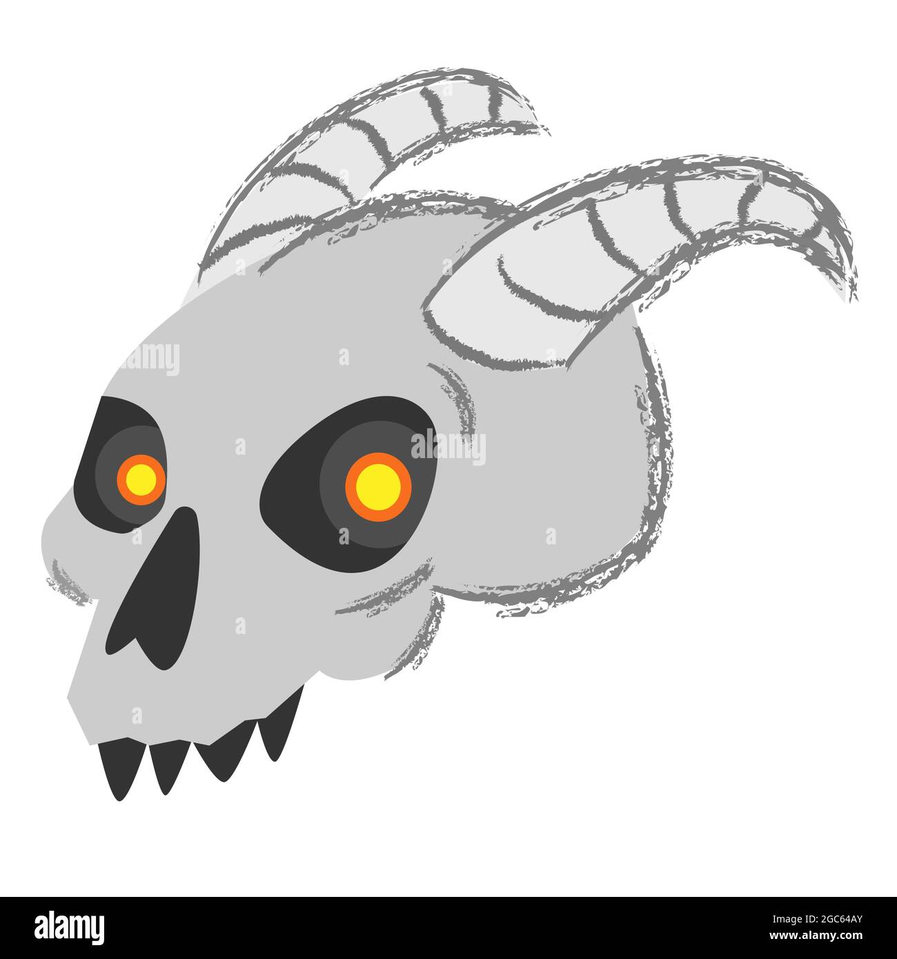 Halloween ghostly skull of the goat with glowing eye sockets. Creepy and funny cartoon vector illustration isoalted on white. Stock Vector