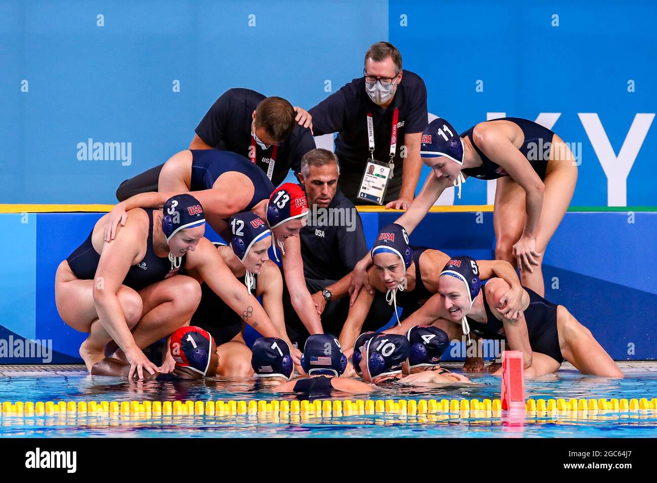 Tokyo, Japan. 07th Aug, 2021. TOKYO, JAPAN - AUGUST 7: head coach Adam Krikorian of United States, assistant coach Daniel Klatt of United States, assistant coach Christopher Oeding of United StatesMaggie Steffens of United States, Ashleigh Johnson of United States, Maddie Musselman of United States, Melissa Seidemann of United States, Rachel Fattal of United States, Paige Hauschild of United States, Stephania Haralabidis of United States, Aria Fischer of United States, Kaleigh Gilchrist of United States, Makenzie Fischer of United States, Alys Williams of United States, Amanda Longan of United Stock Photo