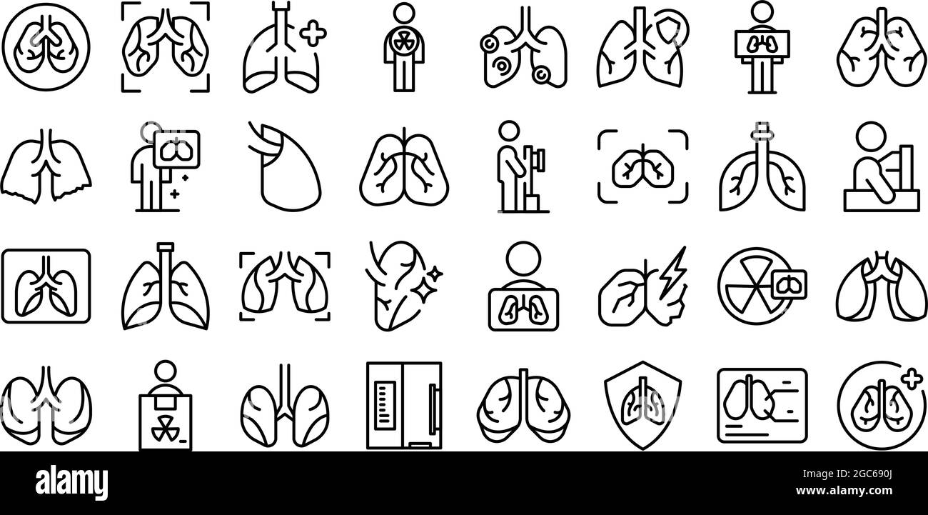 Fluorography icons set outline vector. Lung health. Body anatomy Stock Vector