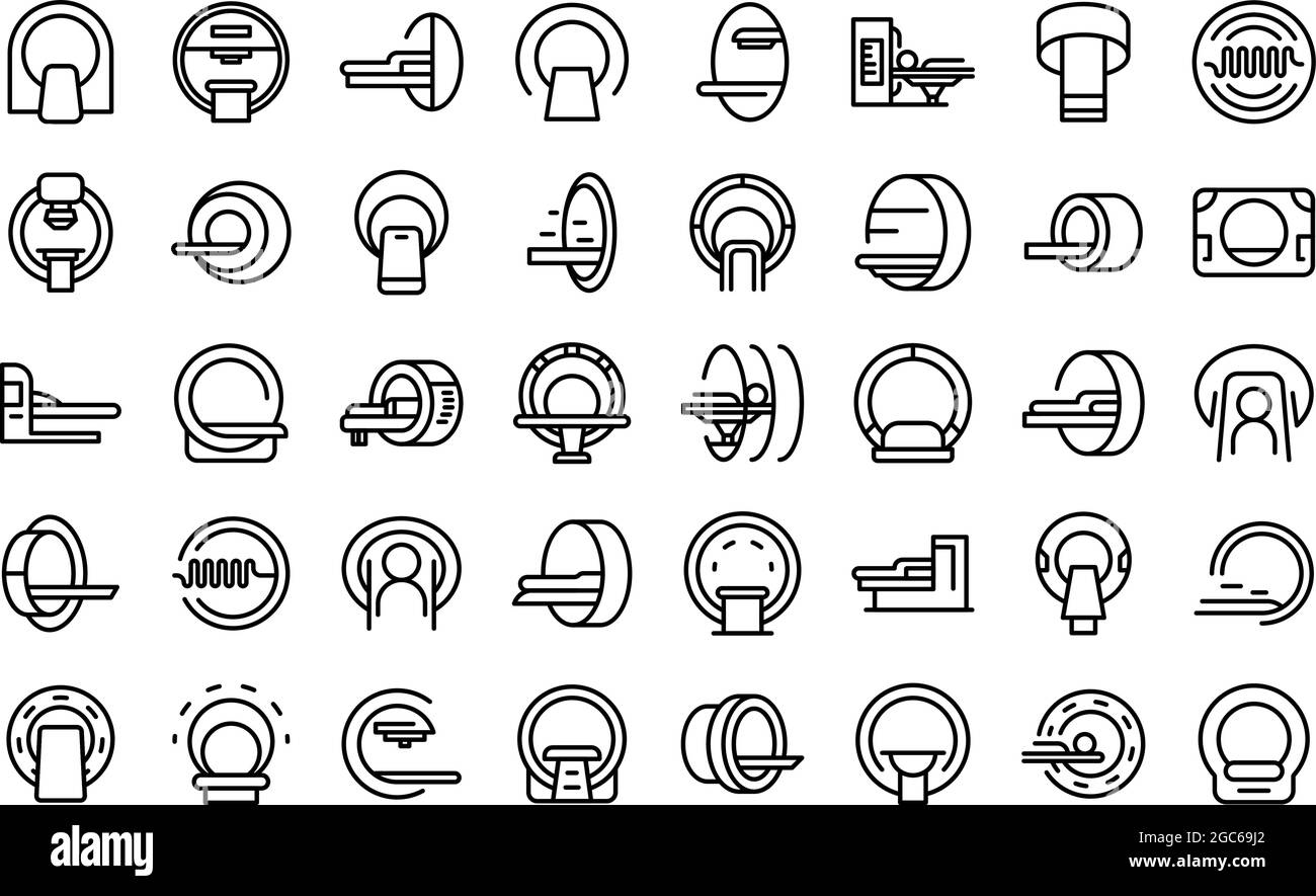 Magnetic resonance tomography icons set outline vector. Medical ct scan. Radiology scanner Stock Vector